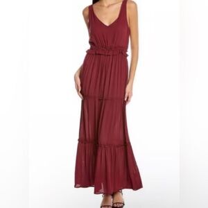 Lucky Brand Deep Red Maxi Dress Sleeveless Size Small Soft Stretch Flowy Tiered